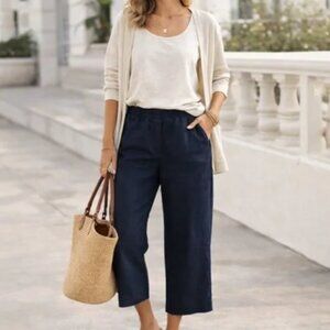 J. Jill Navy Linen Cropped Trousers